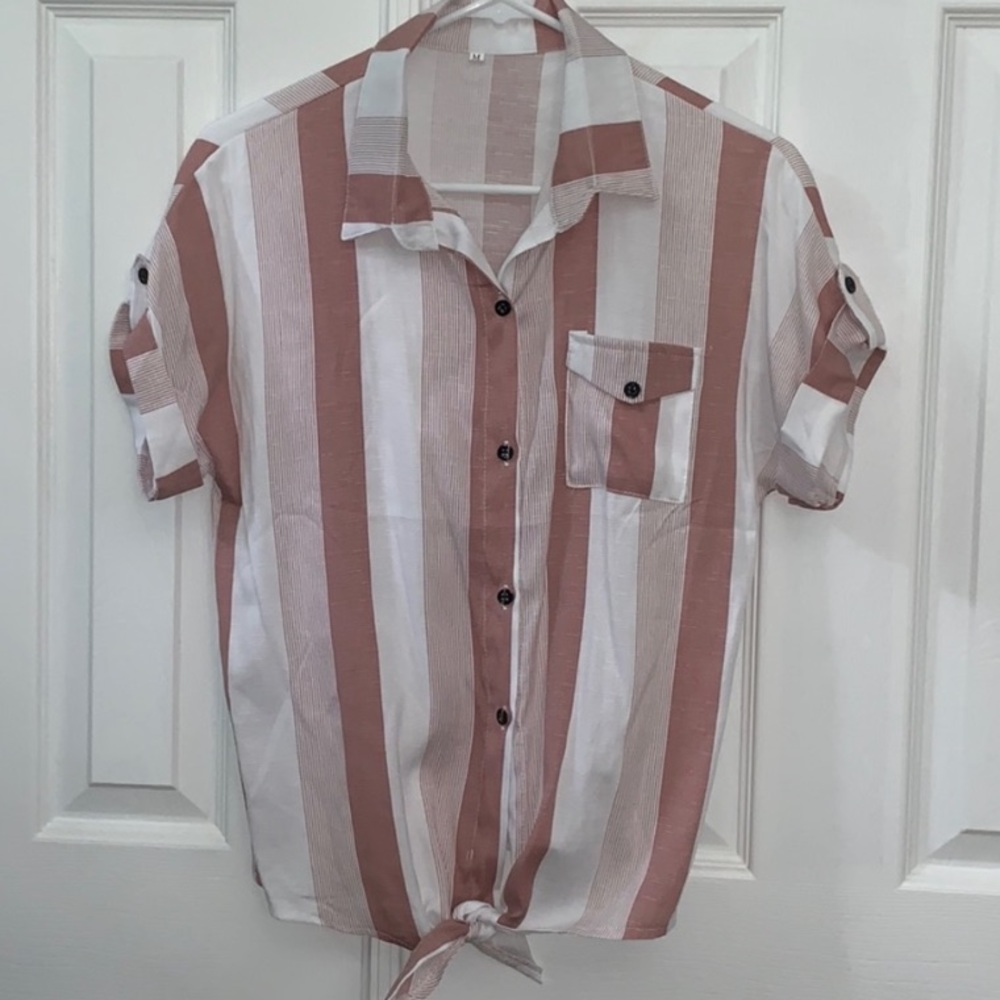Tan & Mauve Tie Front Shirt
